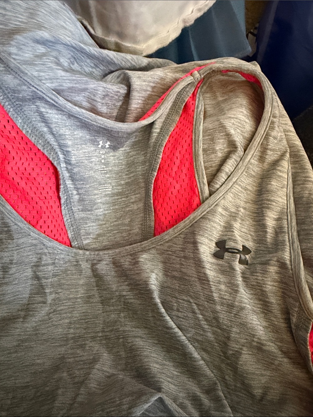 Under Armour Gray Heather Tank with Pink Mesh Accents (M)